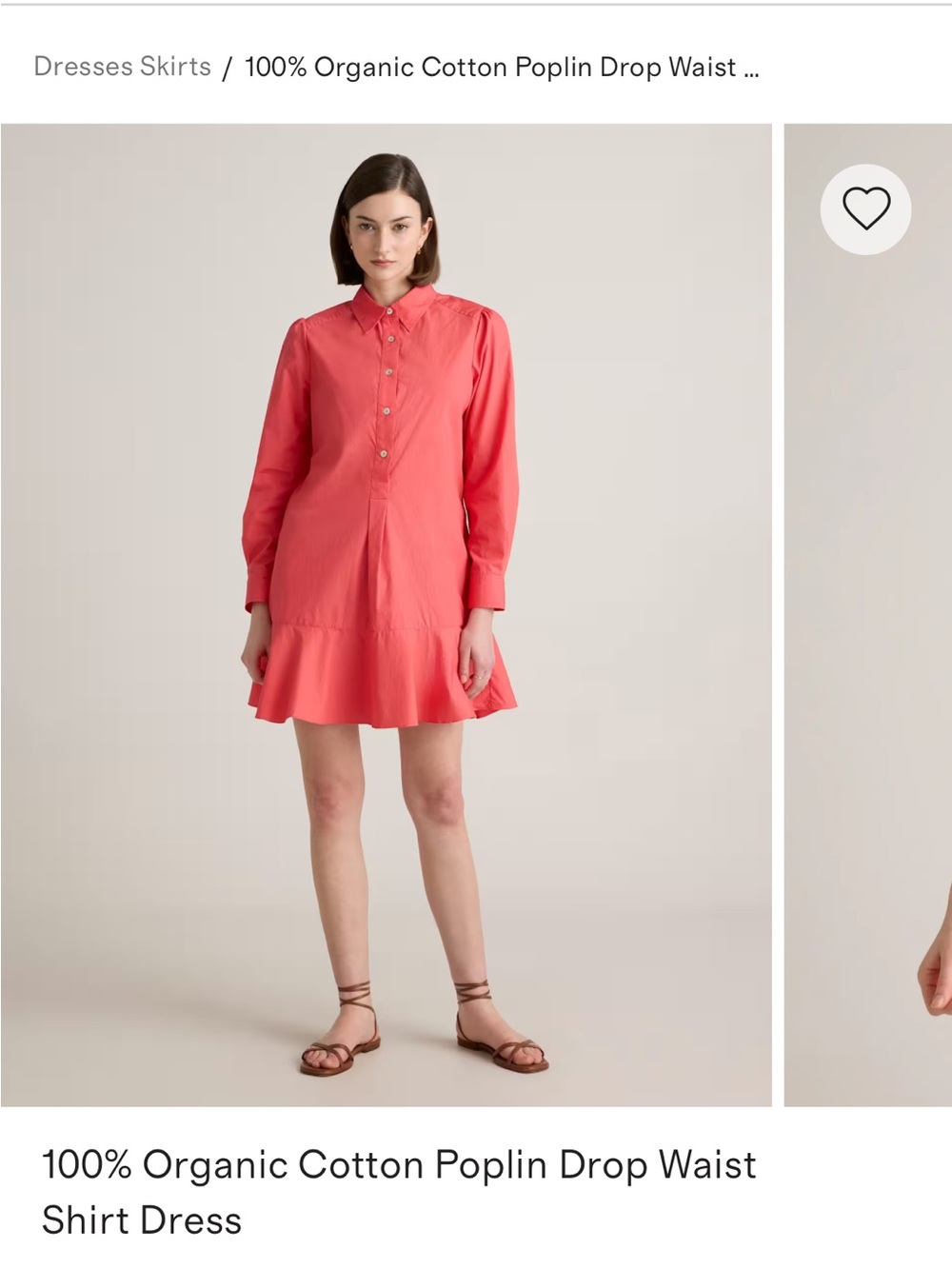 Quince Coral Poplin Drop-Waist Mini Dress